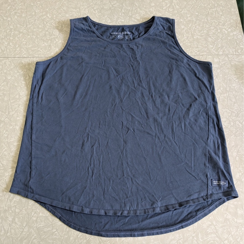 Life is Good Womens XXL 2XL Slate Blue Hi Low Crusher Tank Top Cotton Sleeveless